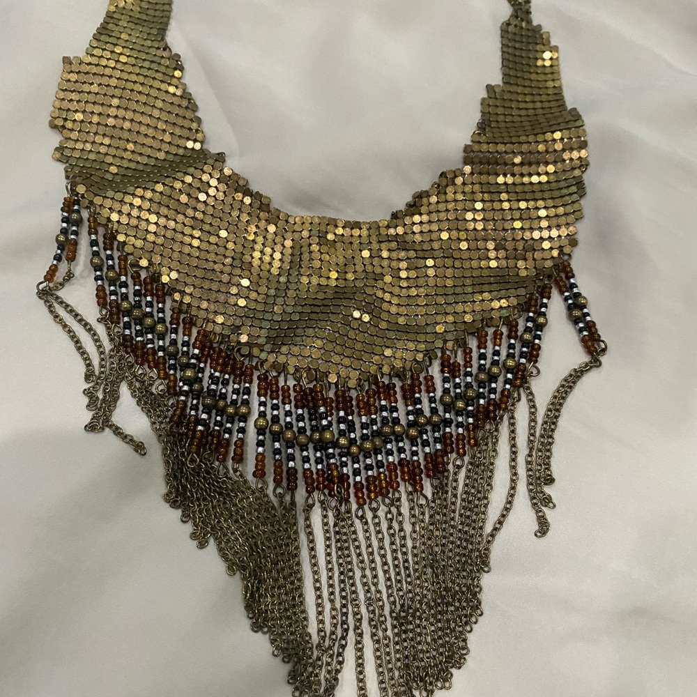 Elegant Gold and Brown Statement Necklace